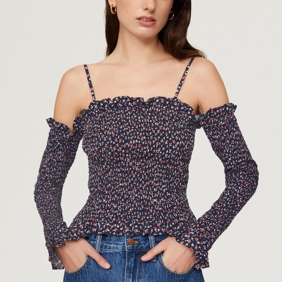 Polo by Ralph Lauren Tops - Polo Ralph Lauren Kezia Smocked Off The Shoulder Floral Top Size L - Navy - NWT